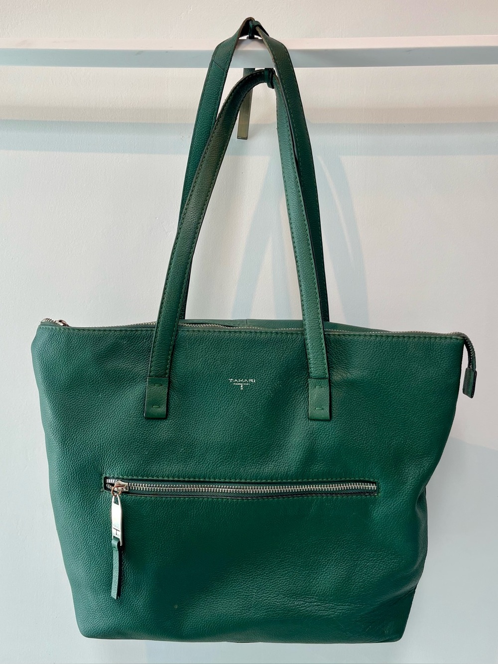 Tahari Emerald Green Pebbled Leather Tote